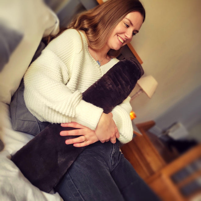 Long Dark Chocolate Hot Water Bottle - Made From Recycled Faux Fur